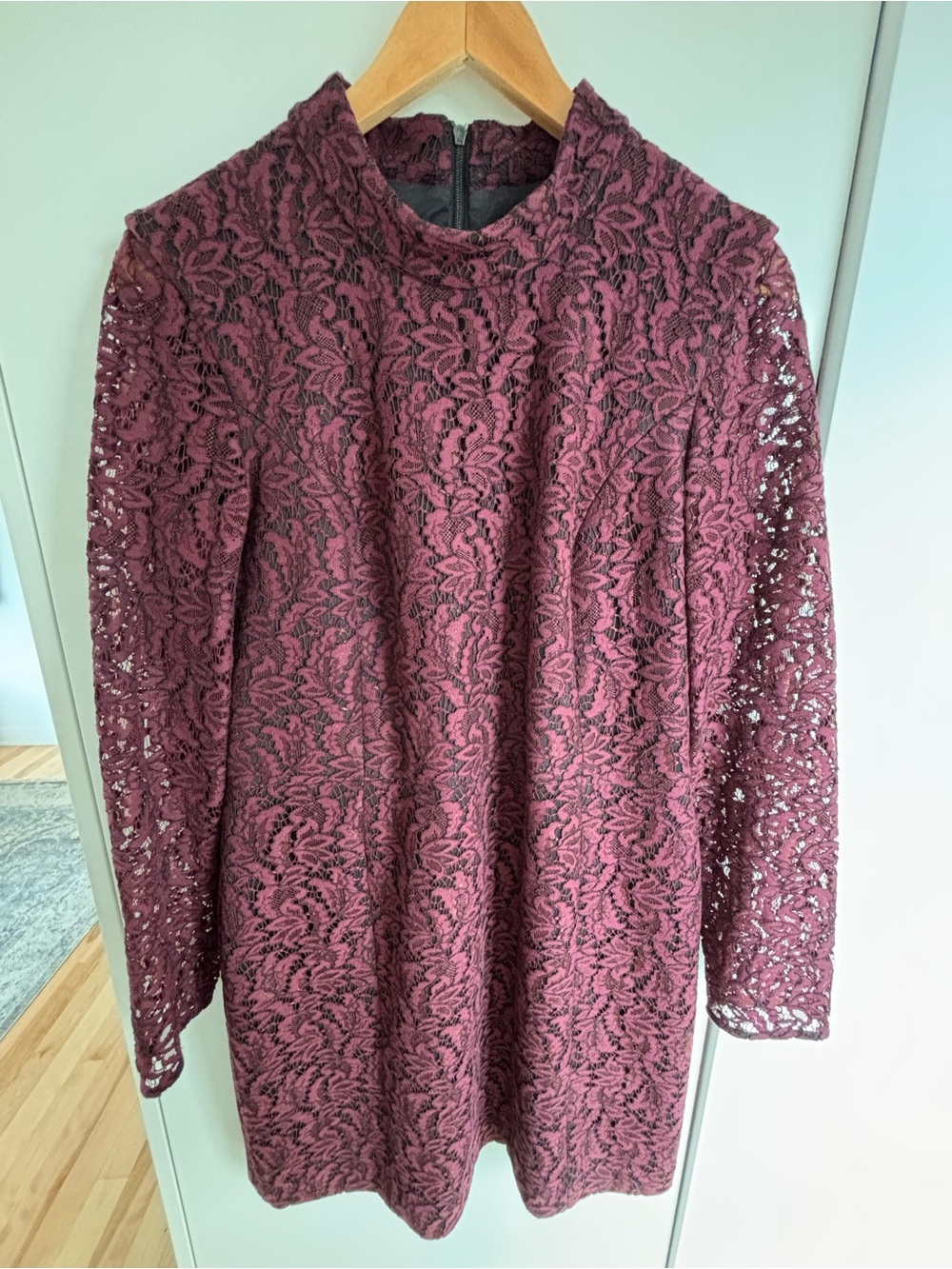 Women's Lace Mini Dress in Mauve - Long Sleeve Shift